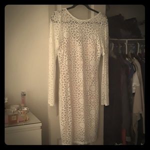 White, knee length, longsleeve lace dress